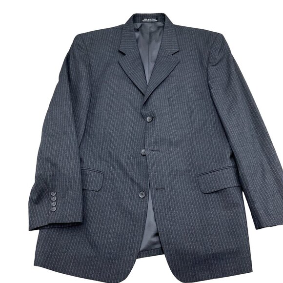 Stafford Blazer Men 44R Gray Pinstripe Wool Classic Career Party Suit Jacket VTG - Picture 1 of 12